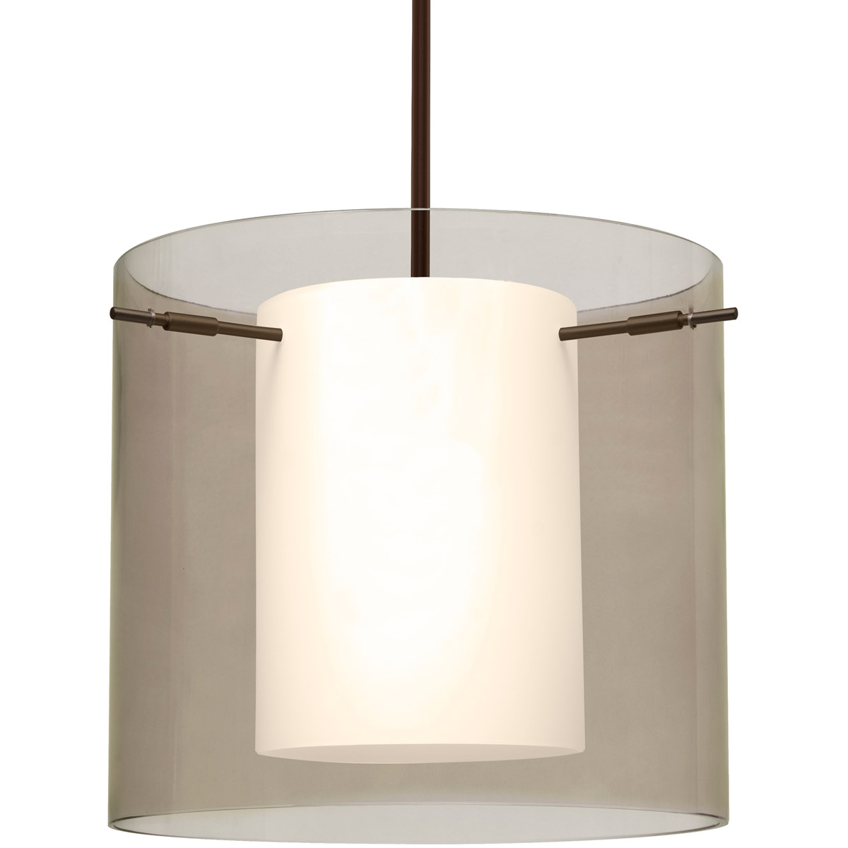 Besa Lighting 1TT-S18407-LED-BR Pahu 12 LED Bronze Stem Pendant Ceiling Light in Transparent Smoke/Opal Glass