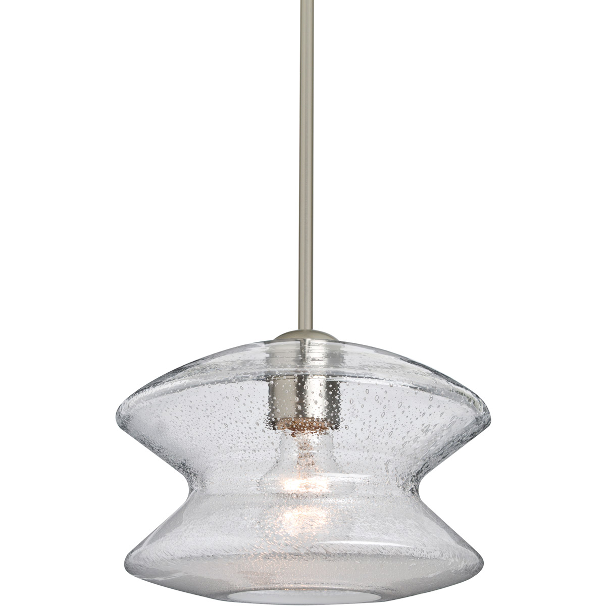 Besa Lighting 1TT-ZENCL-SN Zen 1 Light Satin Nickel Pendant Ceiling Light in Clear Bubble Glass