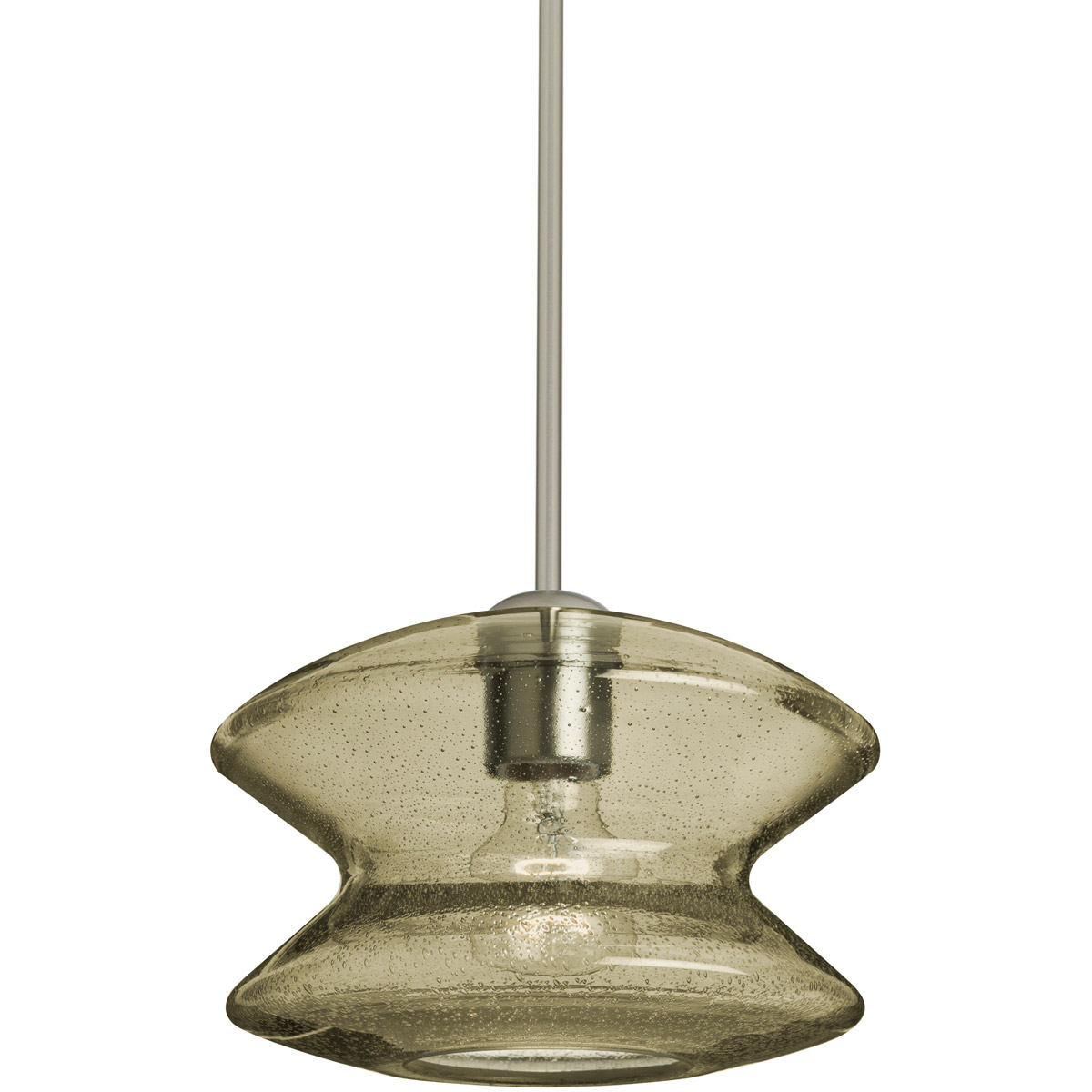 Besa Lighting 1TT-ZENLT-SN Zen 1 Light Satin Nickel Pendant Ceiling Light in Latte Bubble Glass