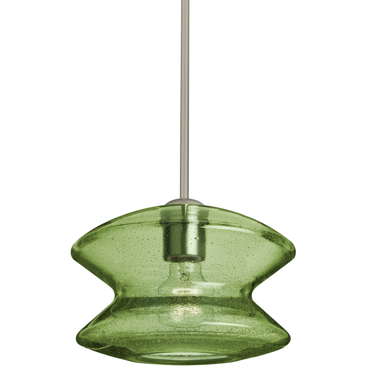 Besa Lighting 1TT-ZENMS-SN Zen 1 Light Satin Nickel Pendant Ceiling Light in Moss Bubble Glass