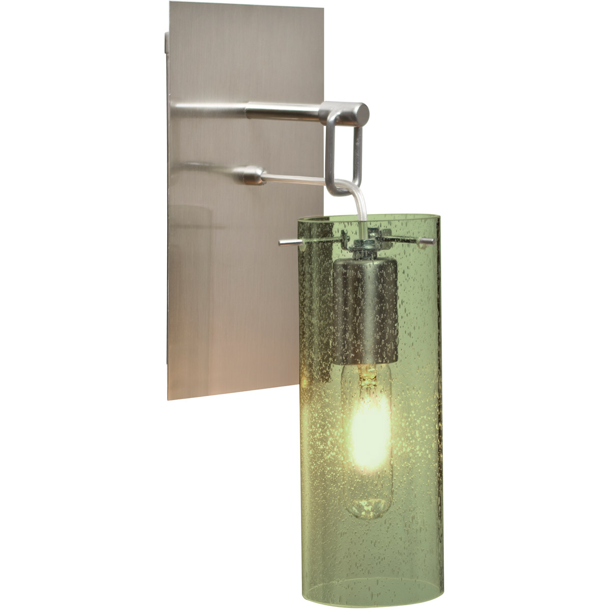 Besa Lighting 1WP-JUNI10MS-SN Juni 10 1 Light Satin Nickel Wall Pendant Ceiling Light in Moss Bubble Glass