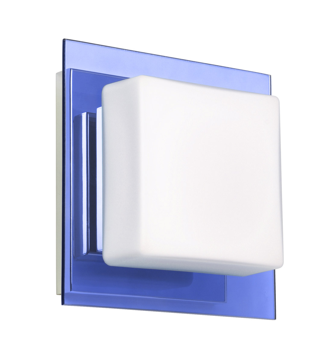 Besa Lighting 1WS-773592-CR Alex 1 Light 6 inch Chrome ADA Mini Sconce Wall Light in Halogen, Opal/Blue Glass