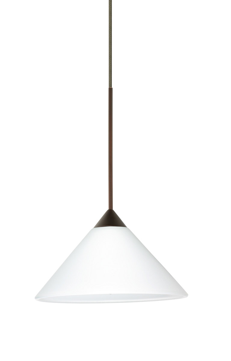 Besa Lighting 1XT-117607-BR Kona 1 Light Bronze Pendant Ceiling Light in Incandescent, White Glass