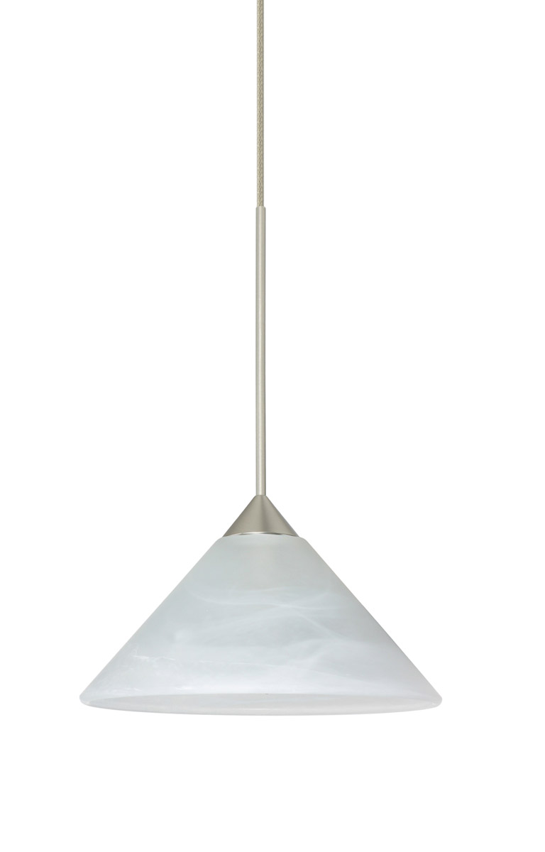 Besa Lighting 1XT-117652-SN Kona 1 Light Satin Nickel Pendant Ceiling Light in Marble Glass, Halogen