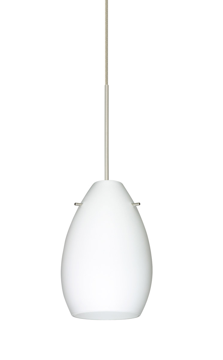 Besa Lighting 1XT-171307-SN Pera 1 Light Satin Nickel Pendant Ceiling Light in Opal Matte Glass, Incandescent