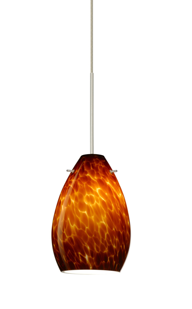 Besa Lighting 1XT-171318-LED-SN Pera 6 LED Satin Nickel Pendant Ceiling Light in Amber Cloud Glass