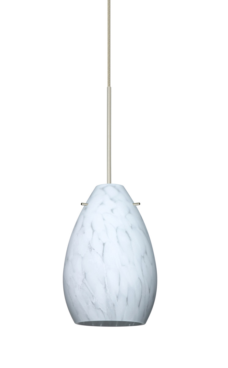 Besa Lighting 1XT-171319-LED-SN Pera 6 LED Satin Nickel Pendant Ceiling Light in Carrera Glass