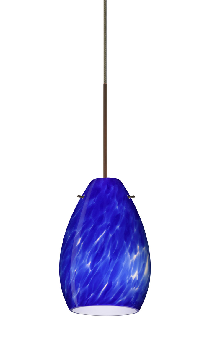 Besa Lighting 1XT-171386-LED-BR Pera 6 LED Bronze Pendant Ceiling Light in Blue Cloud Glass