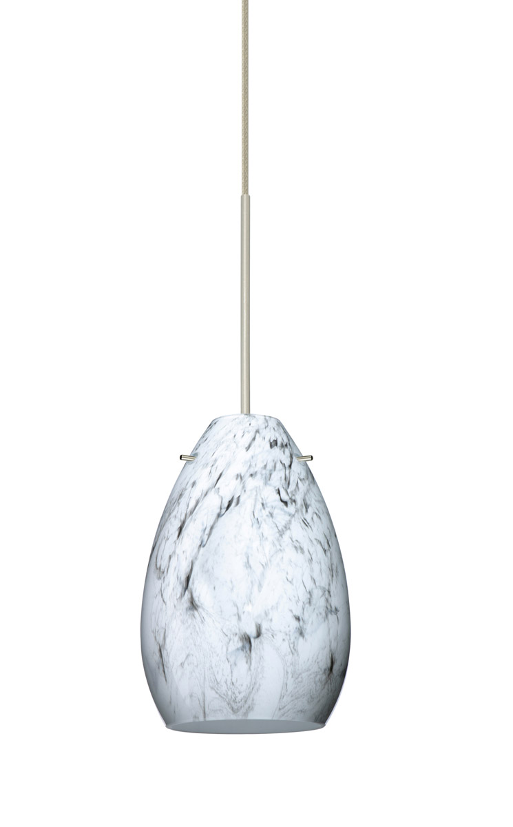 Besa Lighting 1XT-1713MG-SN Pera 1 Light Satin Nickel Pendant Ceiling Light in Marble Grigio Glass, Incandescent