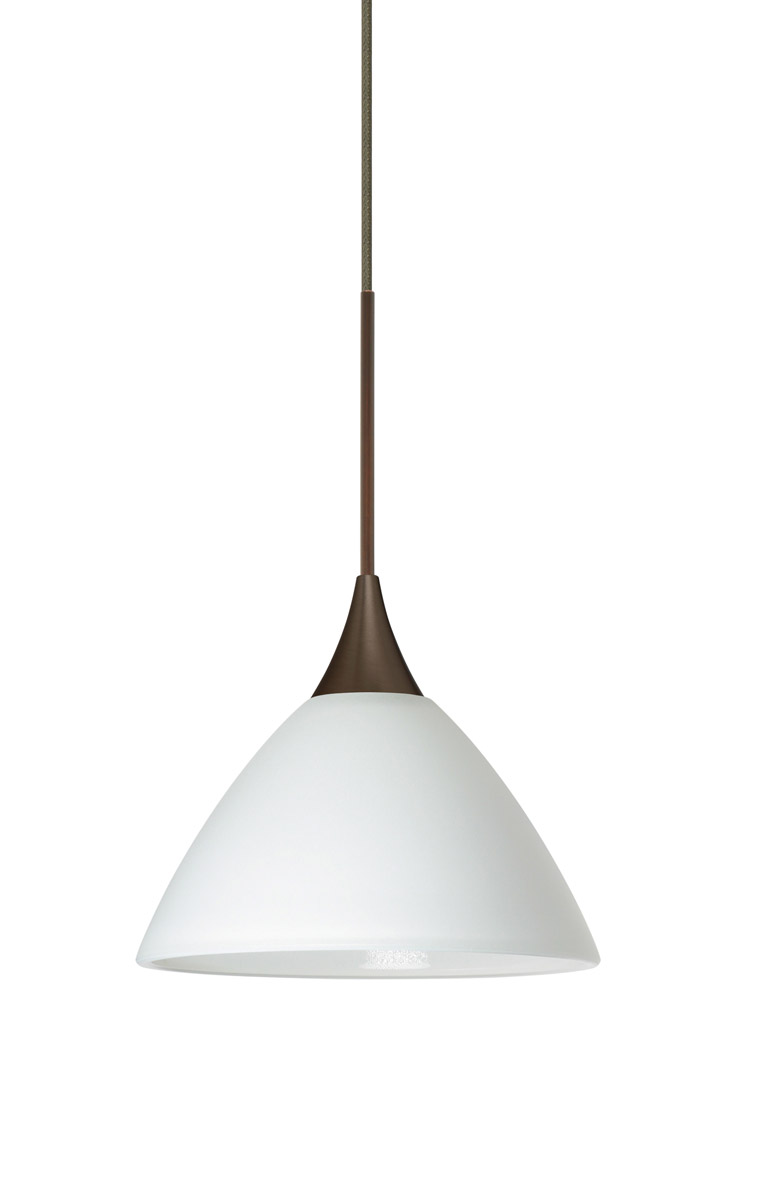Besa Lighting 1XT-174307-LED-BR Domi LED Bronze Pendant Ceiling Light in White Glass