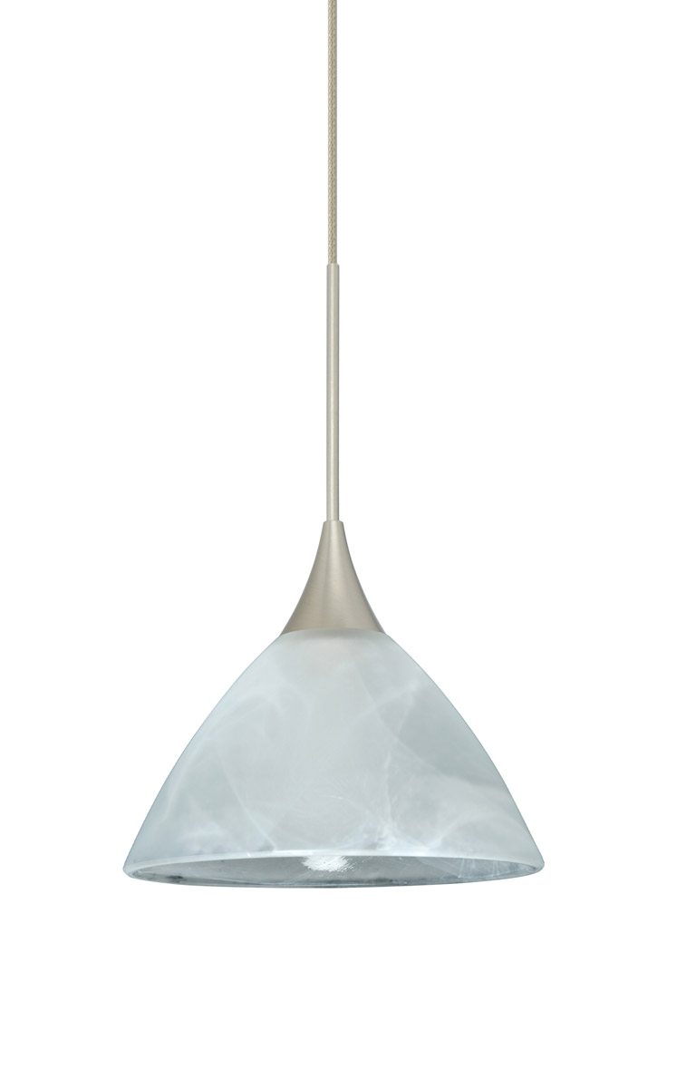 Besa Lighting 1XT-174352-SN Domi 1 Light Satin Nickel Pendant Ceiling Light in Marble Glass, Halogen