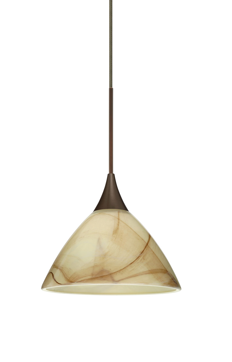 Besa Lighting 1XT-174383-LED-BR Domi LED Bronze Pendant Ceiling Light in Mocha Glass