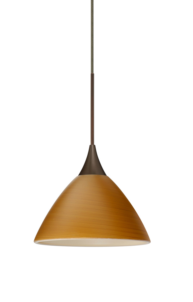 Besa Lighting 1XT-1743OK-LED-BR Domi LED Bronze Pendant Ceiling Light in Oak Glass