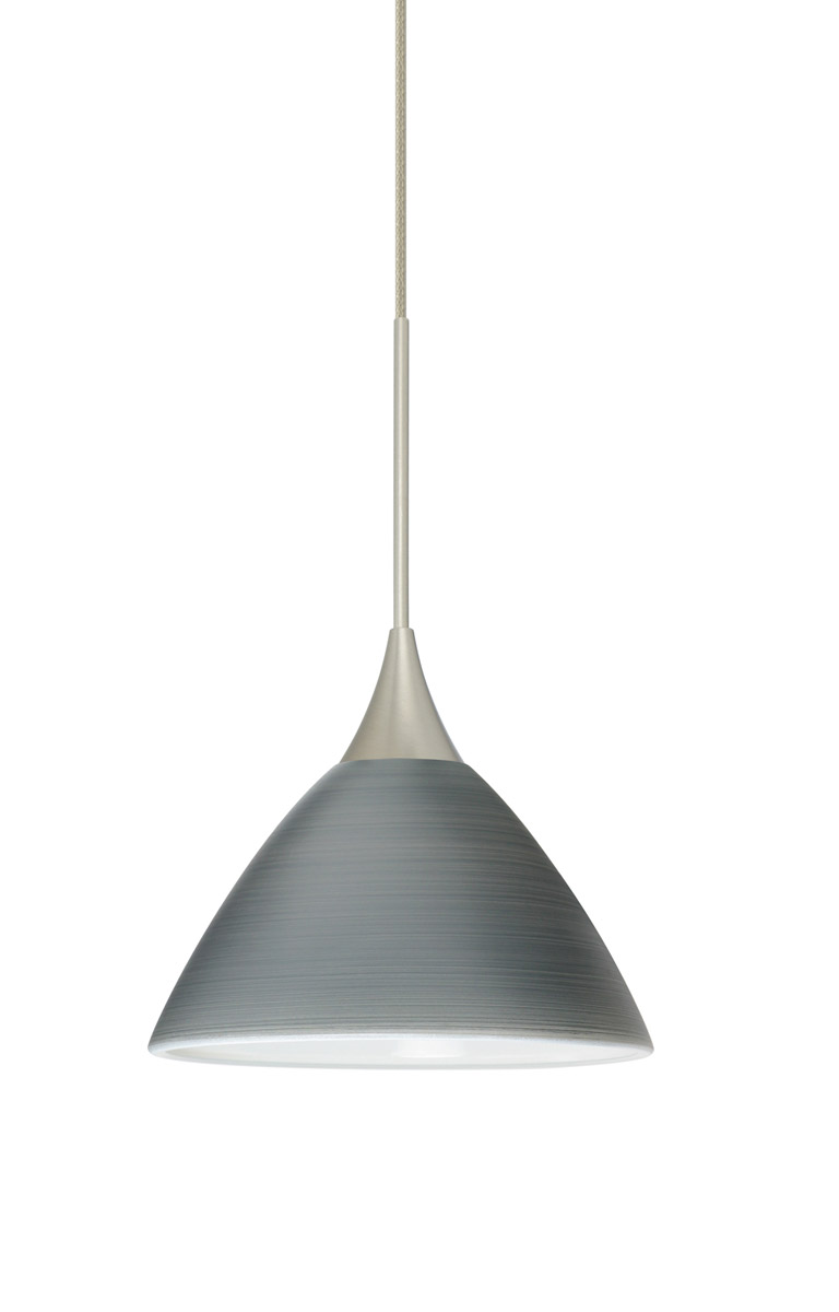 Besa Lighting 1XT-1743TN-LED-SN Domi LED Satin Nickel Pendant Ceiling Light in Titan Glass