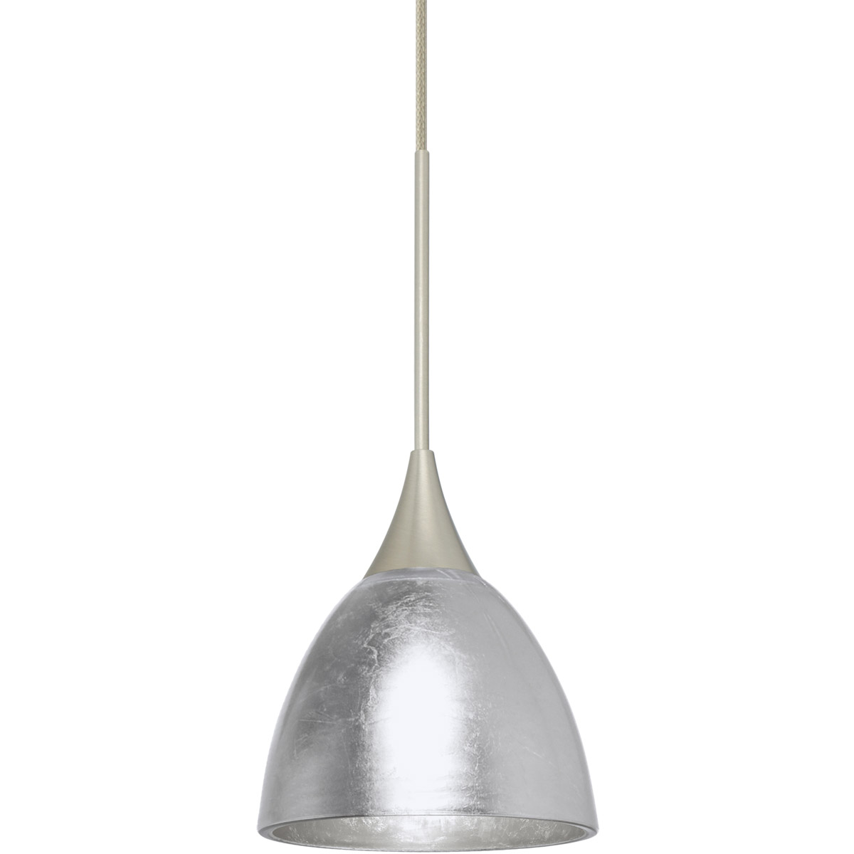 Besa Lighting 1XT-1758SF-LED-SN Divi LED Satin Nickel Cord Pendant Ceiling Light in Silver Foil Glass