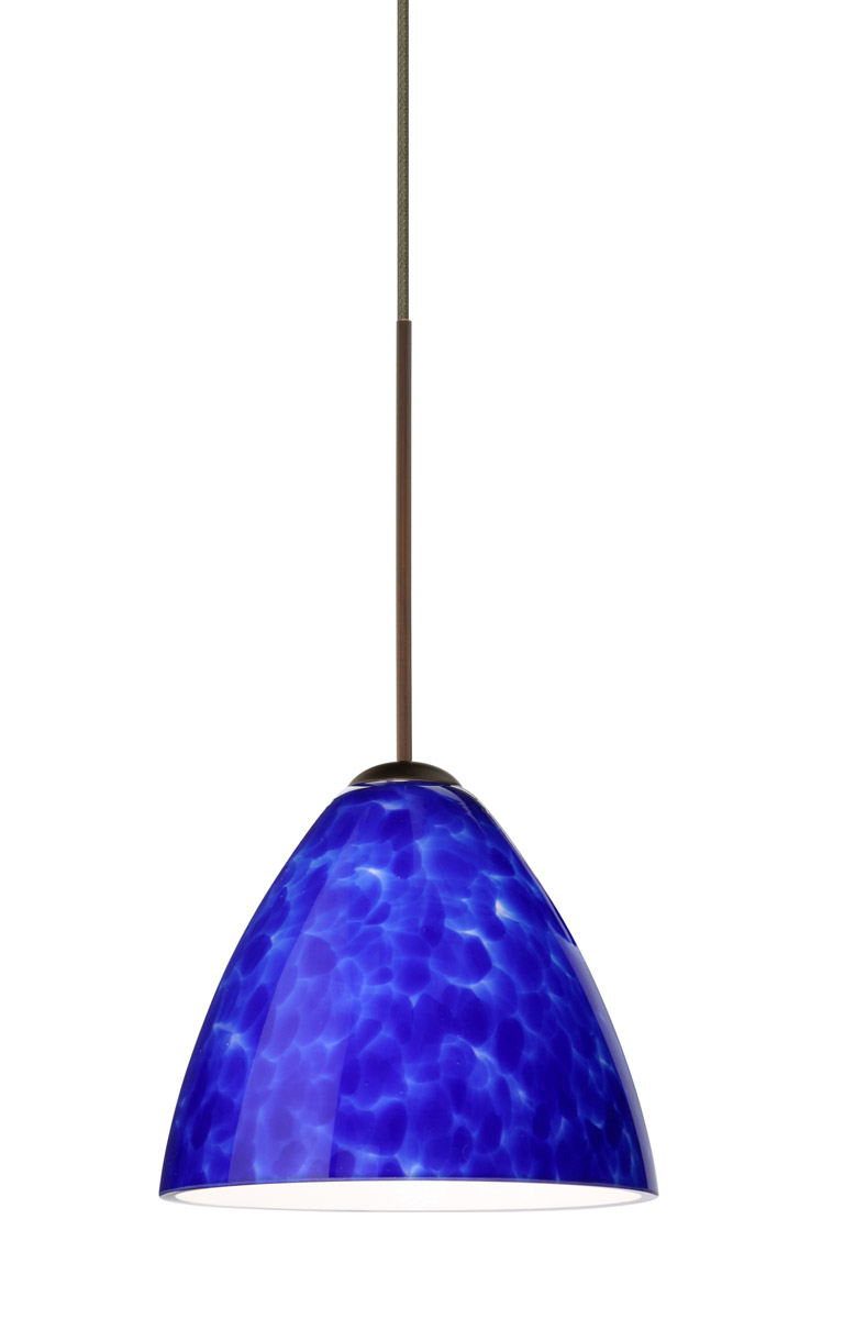 Besa Lighting 1XT-177986-LED-BR Mia LED Bronze Pendant Ceiling Light in Blue Cloud Glass
