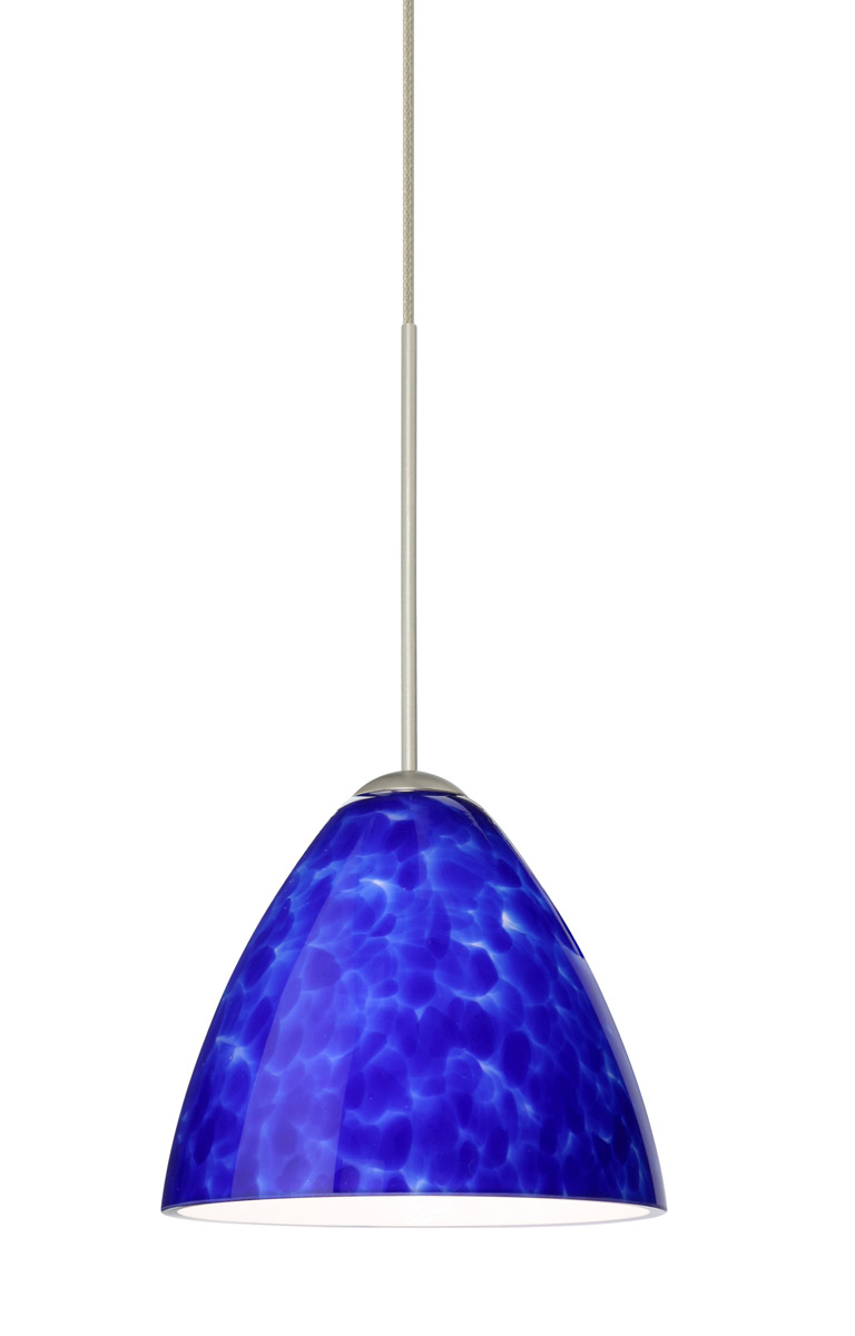 Besa Lighting 1XT-177986-SN Mia 1 Light Satin Nickel Pendant Ceiling Light in Blue Cloud Glass, Halogen