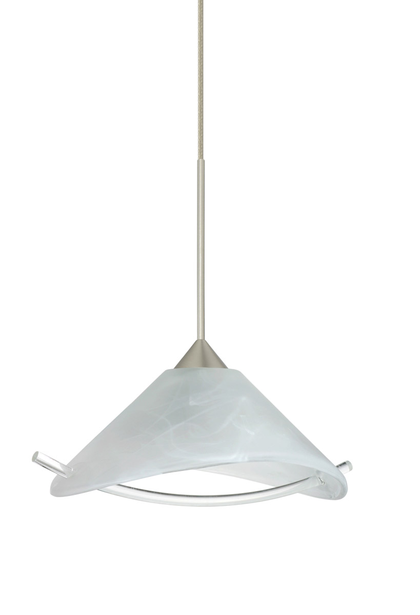 Besa Lighting 1XT-181304-SN Hoppi 1 Light Satin Nickel Pendant Ceiling Light in Marble/Clear Glass, Halogen