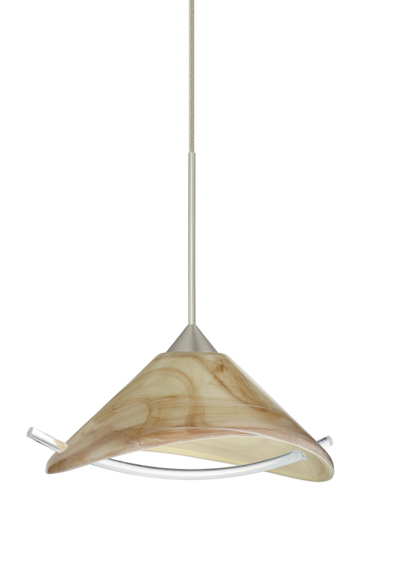Besa Lighting 1XT-181305-SN Hoppi 1 Light Satin Nickel Pendant Ceiling Light in Mocha/Clear Glass, Halogen