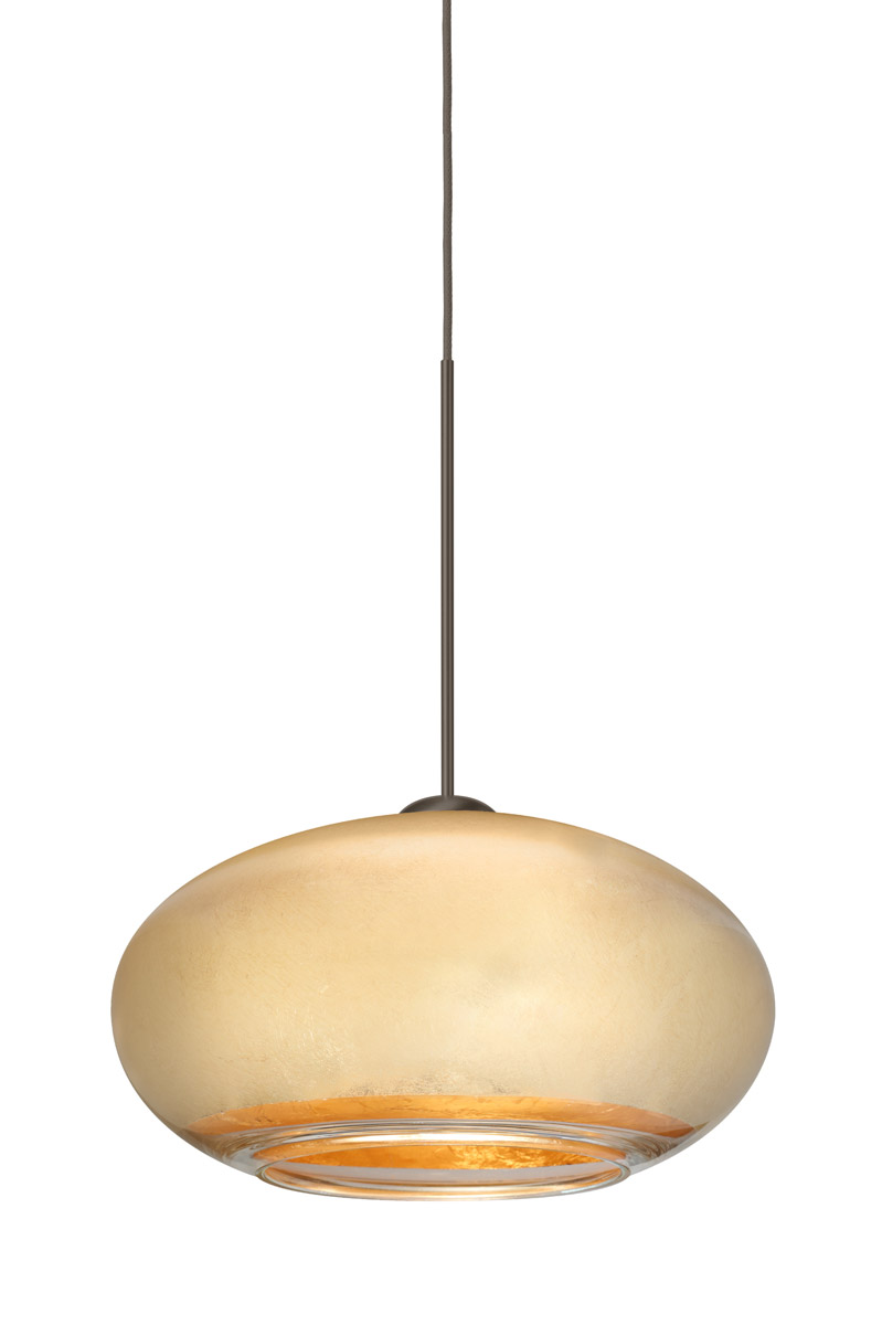 Besa Lighting 1XT-2492GF-BR Brio 7 1 Light Bronze Pendant Ceiling Light in Incandescent, Gold Foil Glass