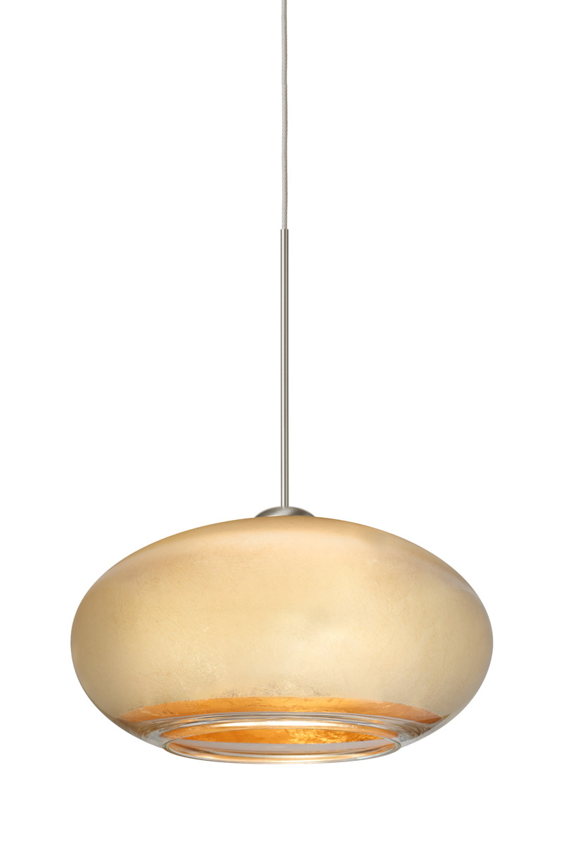 Besa Lighting 1XT-2492GF-LED-SN Brio 7 LED Satin Nickel Pendant Ceiling Light in Gold Foil Glass