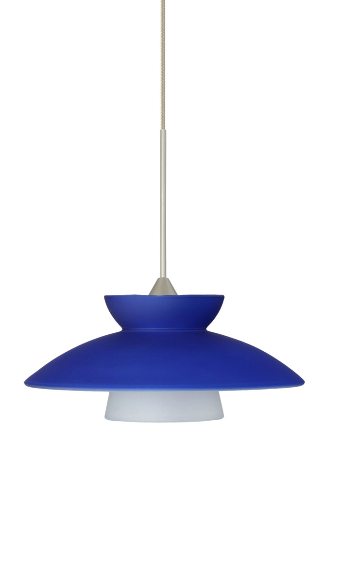 Besa Lighting 1XT-271823-LED-SN Trilo 7 LED Satin Nickel Pendant Ceiling Light in Blue Matte Glass