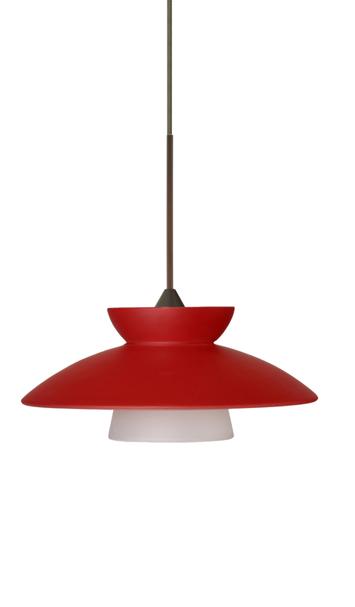 Besa Lighting 1XT-271831-BR Trilo 7 1 Light Bronze Pendant Ceiling Light in Incandescent, Red Matte Glass