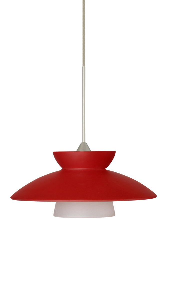 Besa Lighting 1XT-271831-LED-SN Trilo 7 LED Satin Nickel Pendant Ceiling Light in Red Matte Glass