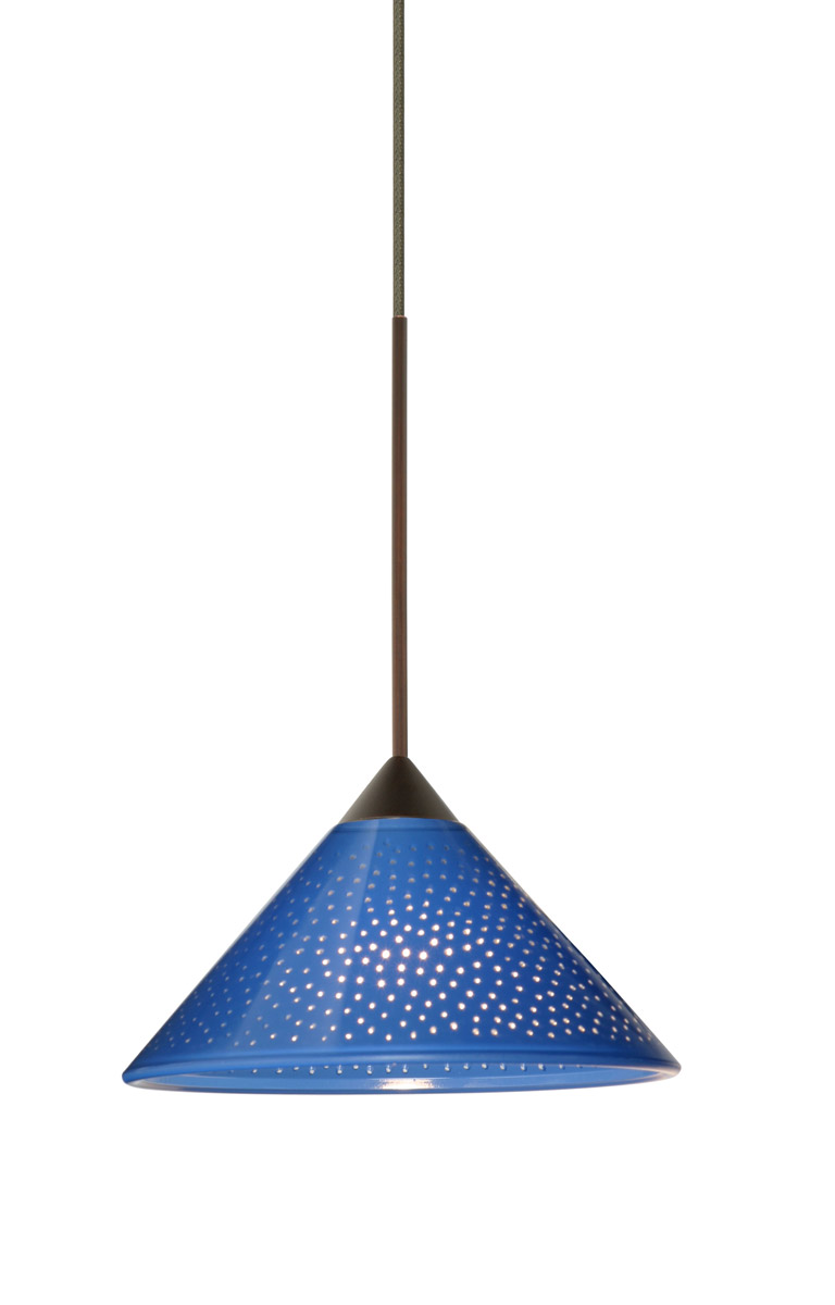 Besa Lighting 1XT-282484-BR Kona 1 Light Bronze Pendant Ceiling Light in Blue Starpoint Glass, Halogen