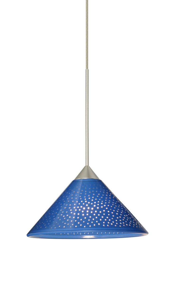 Besa Lighting 1XT-282484-LED-SN Kona LED Satin Nickel Pendant Ceiling Light in Blue Starpoint Glass