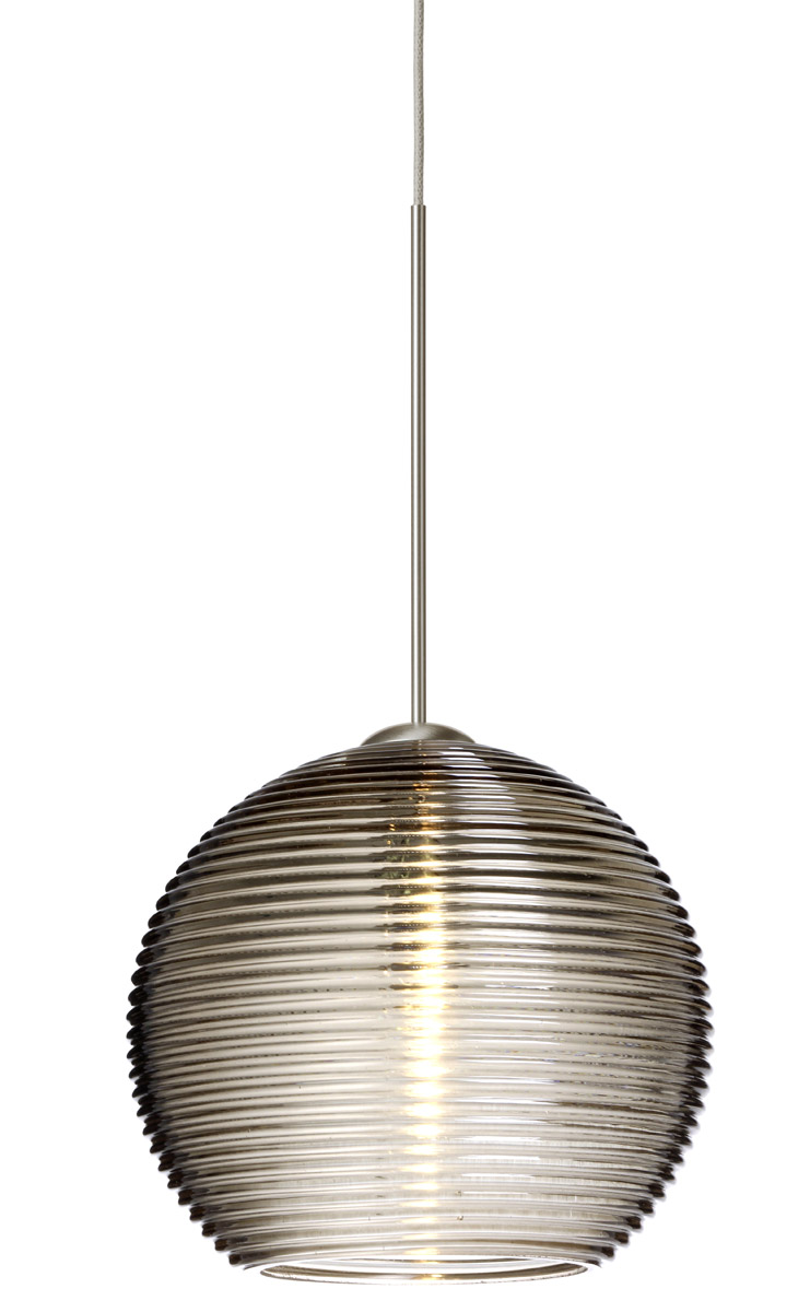 Besa Lighting 1XT-461502-SN Kristall 1 Light Satin Nickel Pendant Ceiling Light in Incandescent, Smoke Kristall Glass