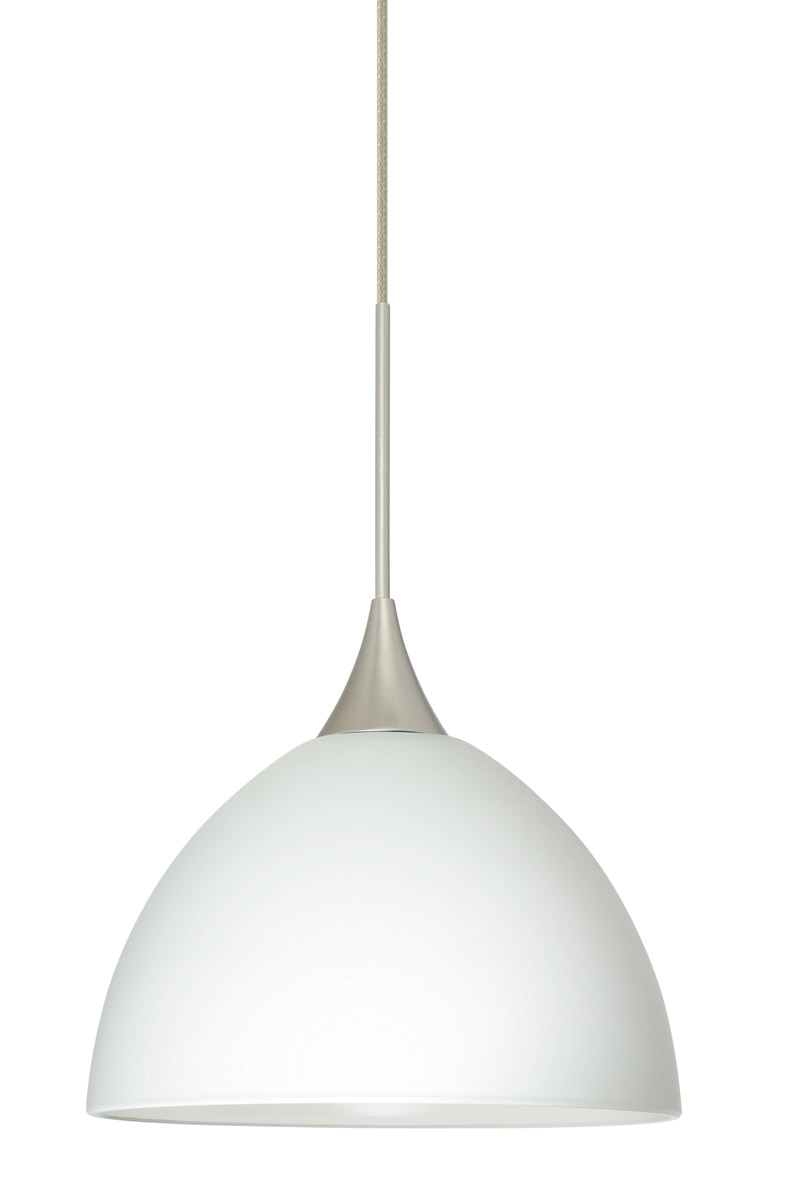 Besa Lighting 1XT-467907-SN Brella 1 Light Satin Nickel Pendant Ceiling Light in White Glass, Halogen