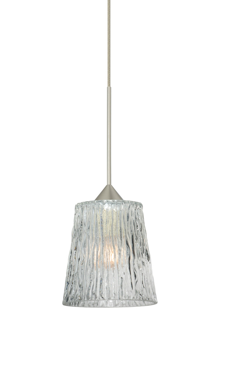 Besa Lighting 1XT-512500-SN Nico 1 Light Satin Nickel Pendant Ceiling Light in Clear Stone Glass, Halogen