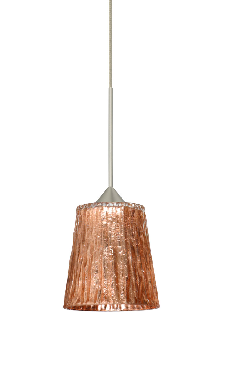 Besa Lighting 1XT-5125CF-SN Nico 1 Light Satin Nickel Pendant Ceiling Light in Stone Copper Foil Glass, Halogen
