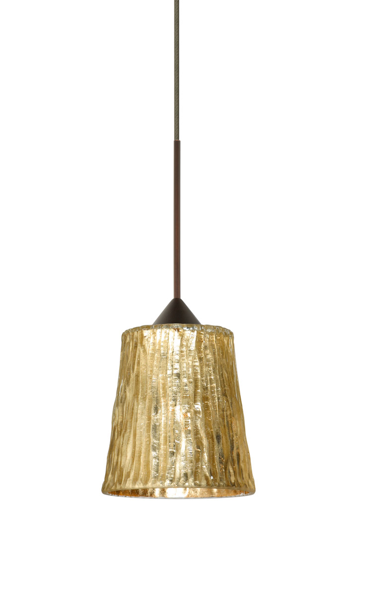 Lighting New York R-1XT-5125GF-LED-BR Besa Lighting Nico LED Bronze Pendant Ceiling Light in Stone Gold Foil Glass 1XT-5125GF-LED-BR - Open Box