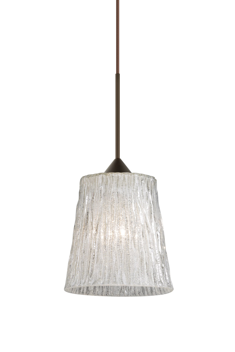 Besa Lighting 1XT-5125GL-LED-BR Nico LED Bronze Pendant Ceiling Light in Glitter Stone Glass