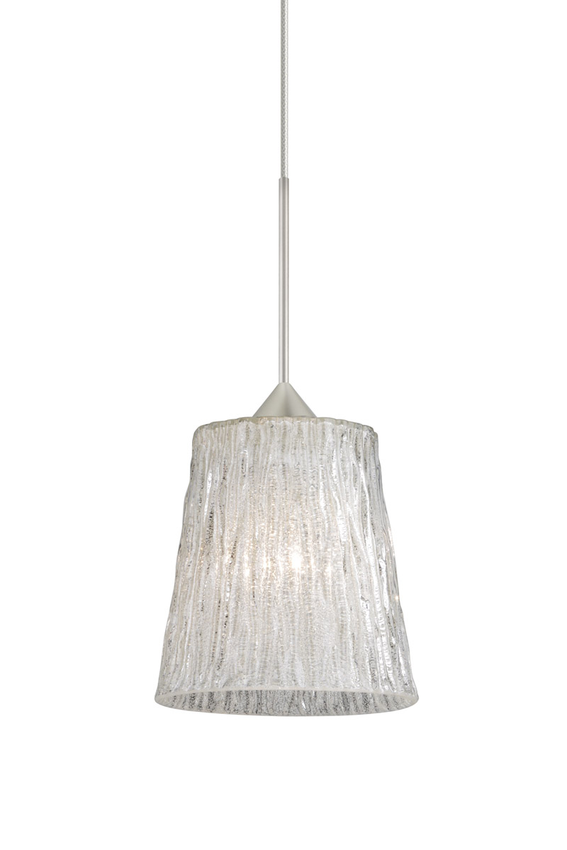 Besa Lighting 1XT-5125GL-SN Nico 1 Light Satin Nickel Pendant Ceiling Light in Halogen, Glitter Stone Glass