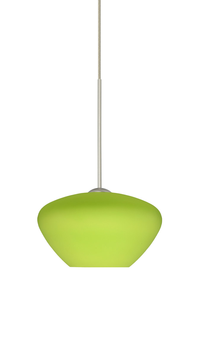 Besa Lighting 1XT-541035-SN Peri 1 Light Satin Nickel Pendant Ceiling Light in Chartreuse Glass, Halogen