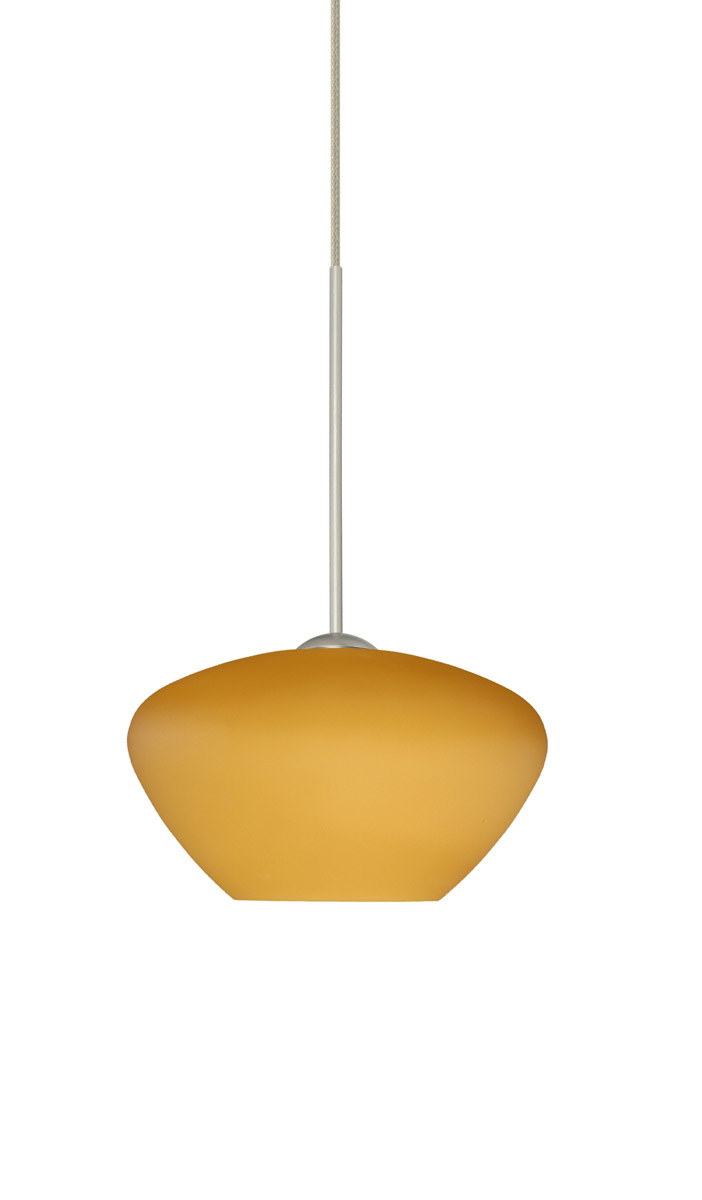 Besa Lighting 1XT-541080-SN Peri 1 Light Satin Nickel Pendant Ceiling Light in Amber Matte Glass, Halogen
