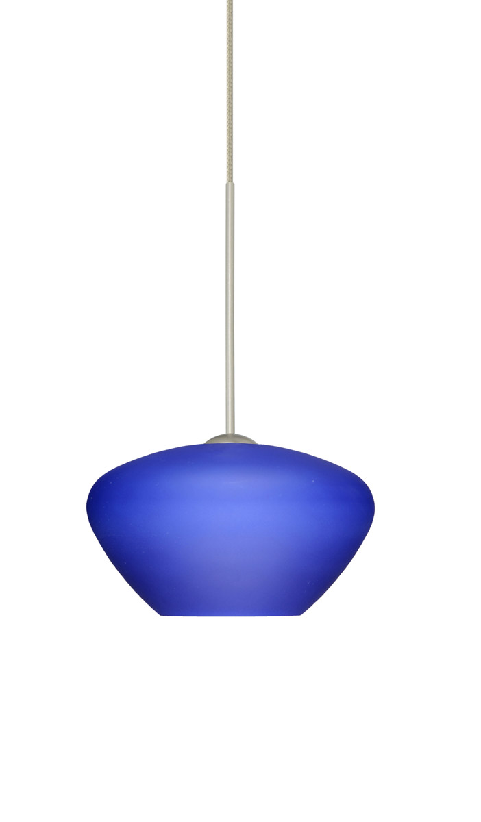 Besa Lighting 1XT-541087-LED-SN Peri LED Satin Nickel Pendant Ceiling Light in Blue Matte Glass