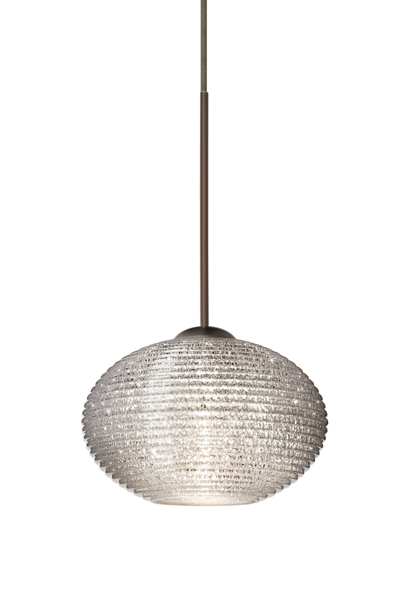 Besa Lighting 1XT-5612GL-LED-BR Lasso LED Bronze Pendant Ceiling Light in Glitter Glass