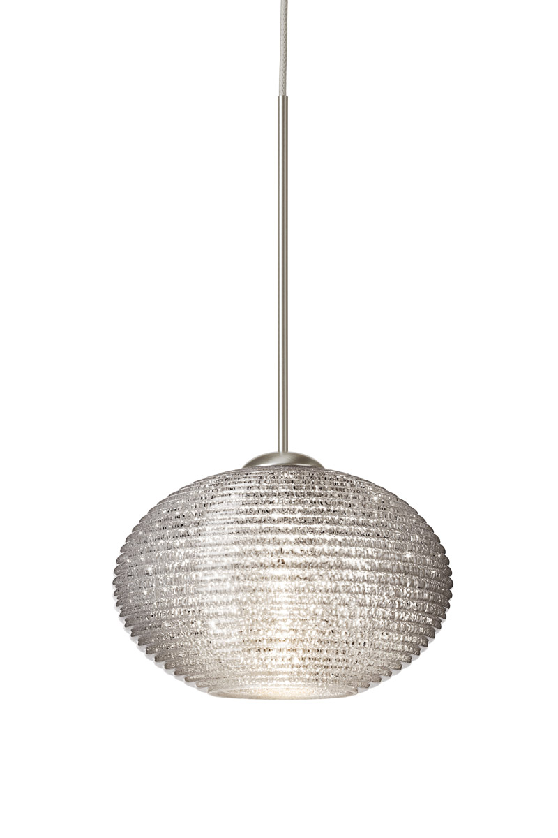 Besa Lighting 1XT-5612GL-SN Lasso 1 Light Satin Nickel Pendant Ceiling Light in Glitter Glass, Halogen