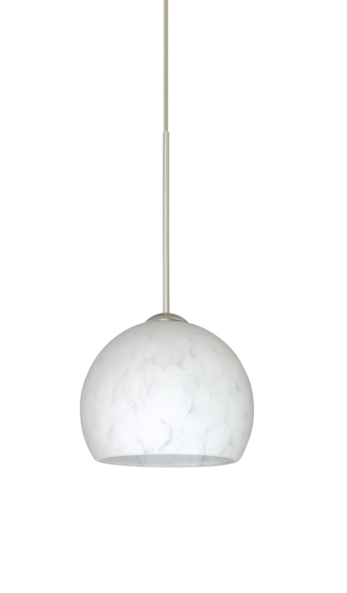 Besa Lighting 1XT-565819-SN Palla 1 Light Satin Nickel Pendant Ceiling Light in Carrera Glass, Halogen