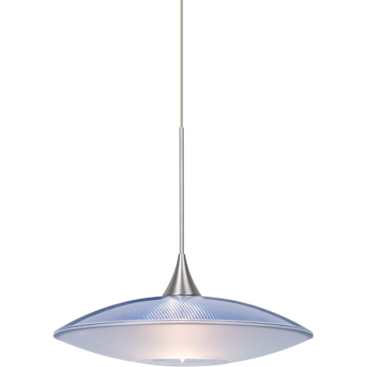 Besa Lighting 1XT-6294BL-LED-SN Spazio LED Satin Nickel Cord Pendant Ceiling Light in Blue-Frost Glass