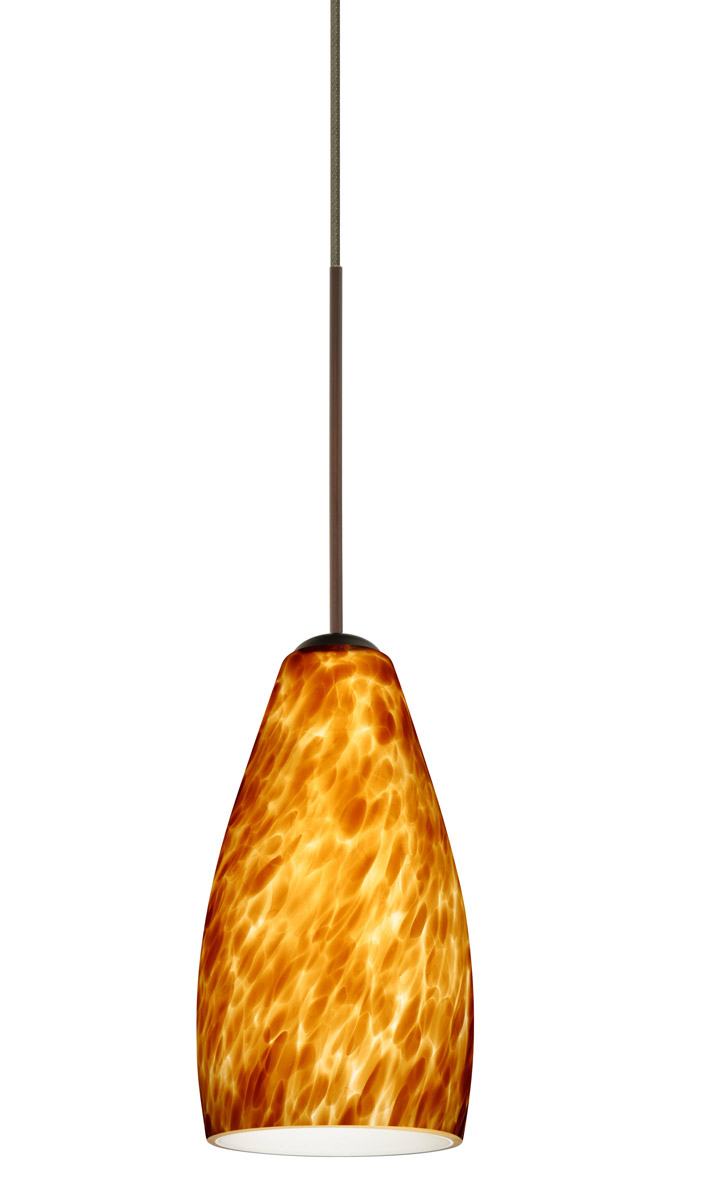Besa Lighting 1XT-719818-LED-BR Karli LED Bronze Pendant Ceiling Light in Amber Cloud Glass
