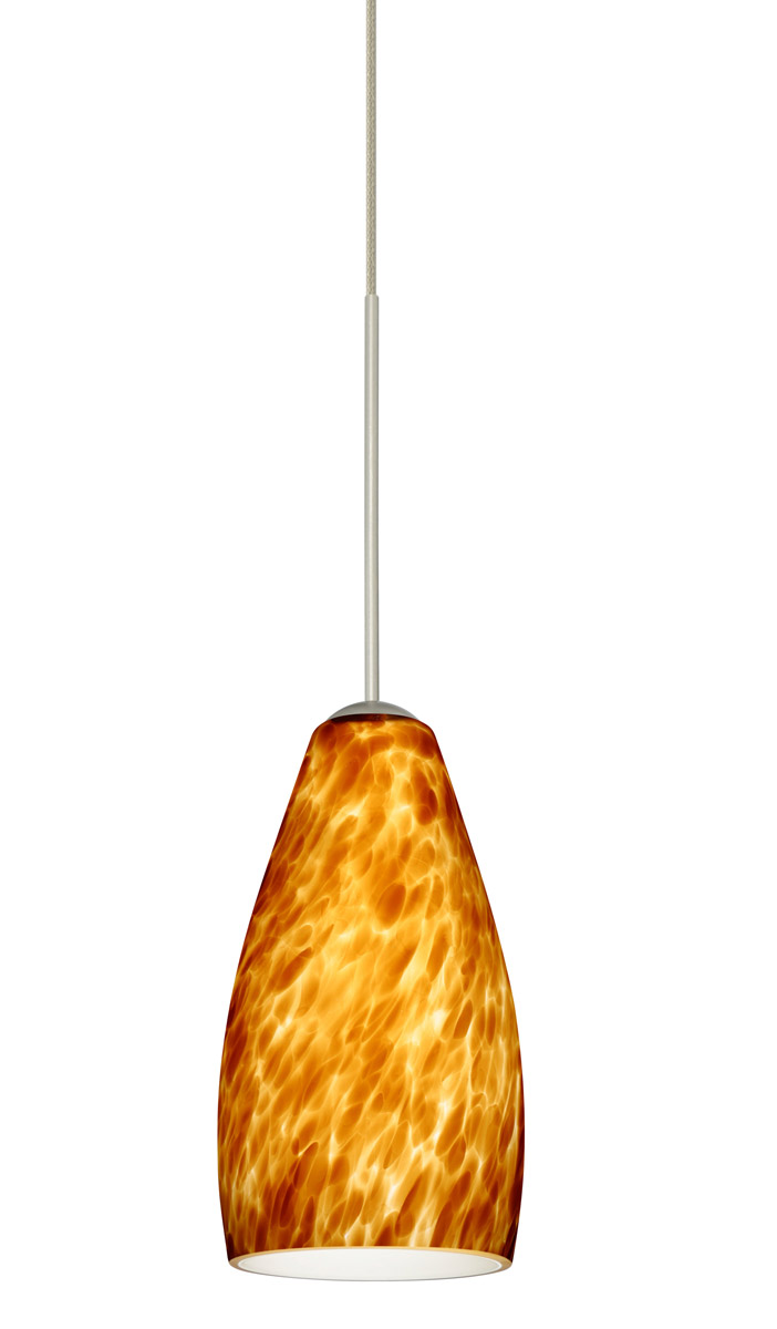 Lighting New York R-1XT-719818-SN Besa Lighting Karli 1 Light Satin Nickel Pendant Ceiling Light in Amber Cloud Glass, Halogen 1XT-719818-SN - Open Bo