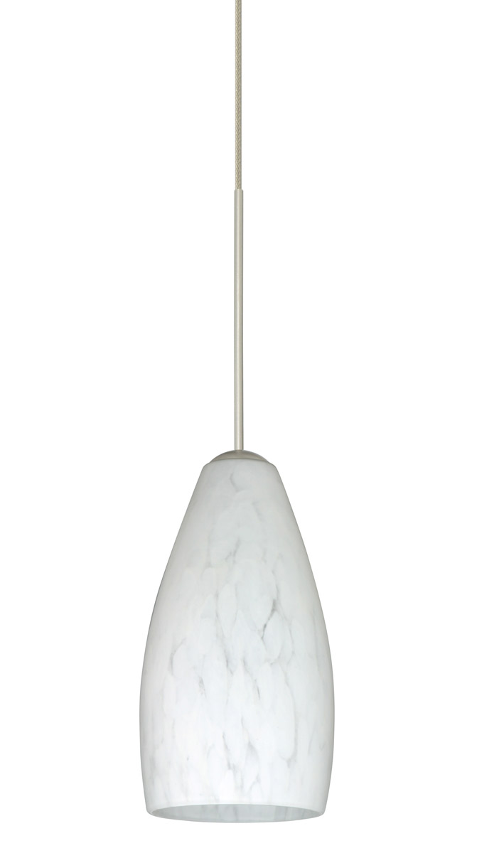Besa Lighting 1XT-719819-SN Karli 1 Light Satin Nickel Pendant Ceiling Light in Carrera Glass, Halogen