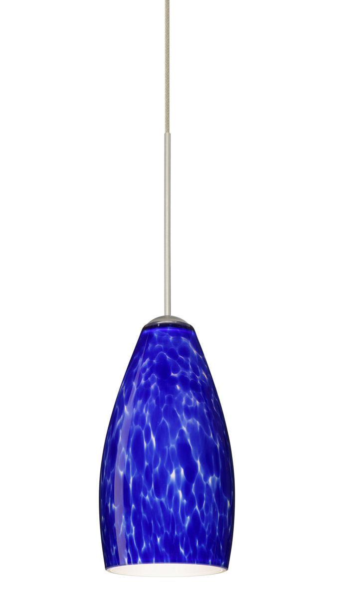 Besa Lighting 1XT-719886-SN Karli 1 Light Satin Nickel Pendant Ceiling Light in Blue Cloud Glass, Halogen