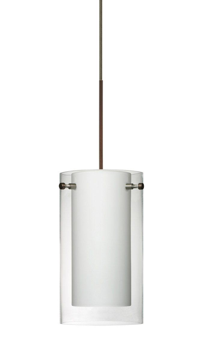 Besa Lighting 1XT-C44007-BR Pahu 4 1 Light Bronze Pendant Ceiling Light in Incandescent, Transparent Clear with Opal Glass