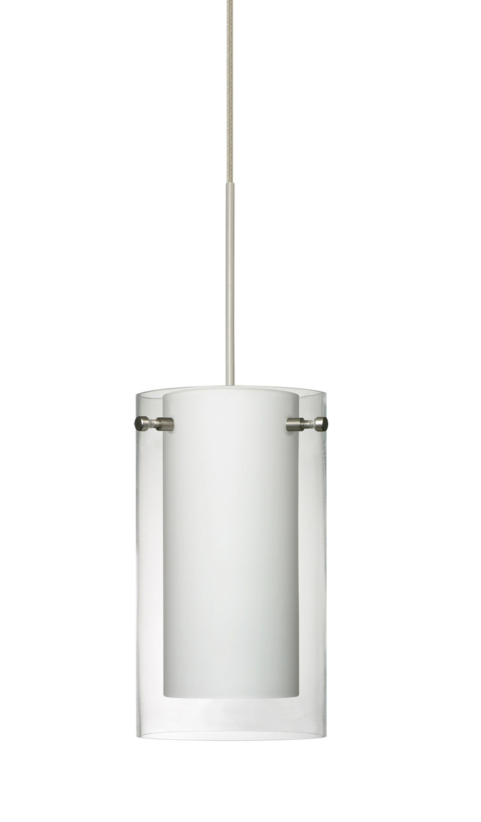 Besa Lighting 1XT-C44007-SN Pahu 4 1 Light Satin Nickel Pendant Ceiling Light in Incandescent, Transparent Clear with Opal Glass